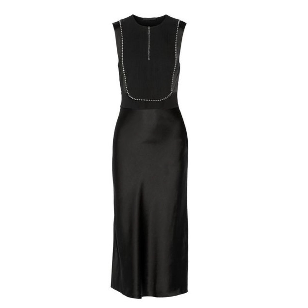 Vintage Alexander Wang Satin Tuxedo Bib Studded Dress‎